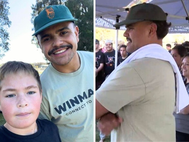 Latrell Mitchell attends a footy clinic the day after Origin. Photo: Channel 9.