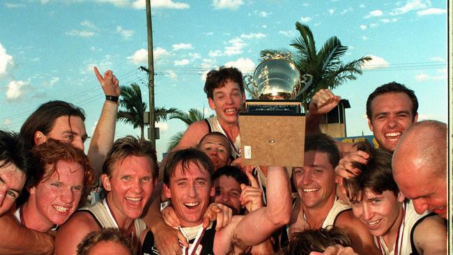 David Bain holds the 1997 premiership trophy. Pic: Graham/Hutton