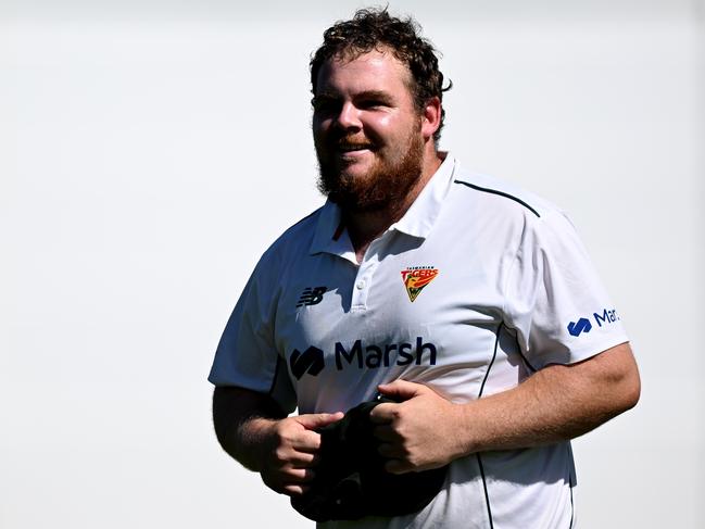 HOBART, AUSTRALIA - FEBRUARY 19: Jarrod Freeman of the Tigers looks on during the Sheffield Shield match between Tasmania and Western Australia at Blundstone Arena, on February 19, 2024, in Hobart, Australia. (Photo by Steve Bell/Getty Images)