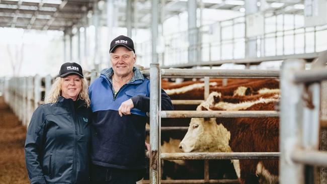 Bill and Annemarie Henderson at the Yea saleyards in January. Picture: Chloe Smith