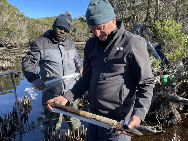 Researchers studying coring at Emerald Swamp as part of ANU study on fire management. Picture:  Professor Simon Haberle