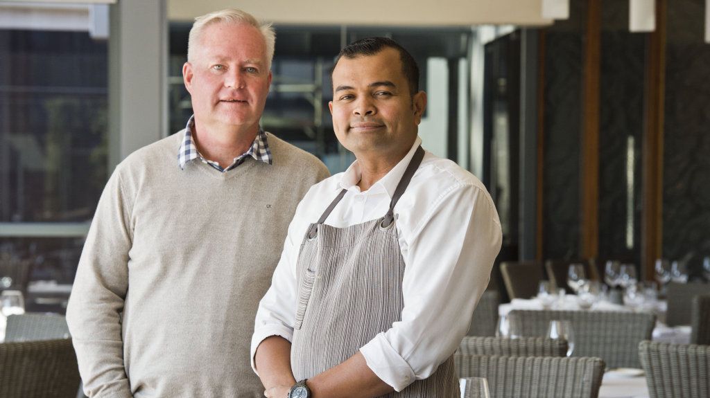 Mark Rawlings and his Encore's restaurant manager Alex Ibrahim. Thursday, 19th Jul, 2018. Picture: Nev Madsen