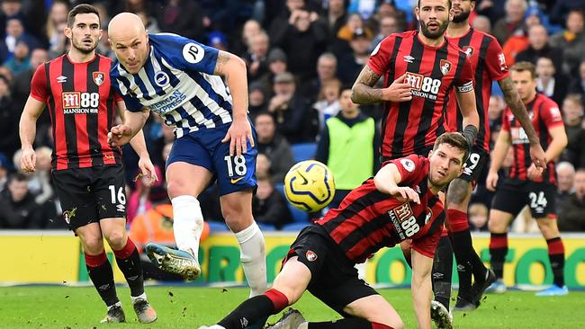 Aaron Mooy curls in an outstanding goal against Bournemouth. Picture: AFP