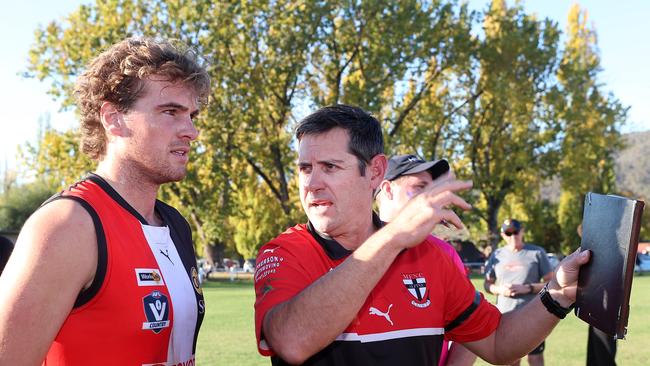 Myrtleford coach Craig Millar, right.