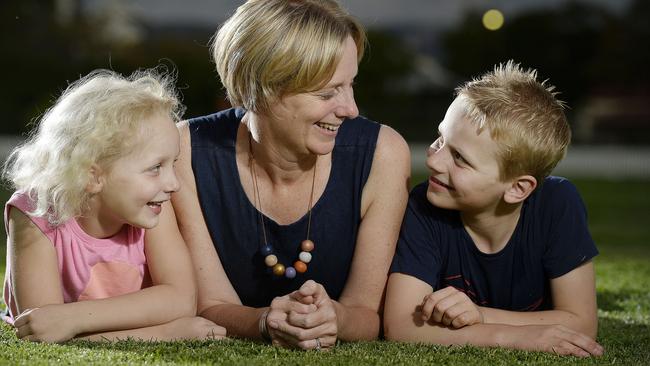 Unley resident Kate Rowan with her children Annabel and Charlie Grivell at Unley Oval. Picture: Bianca De Marchi