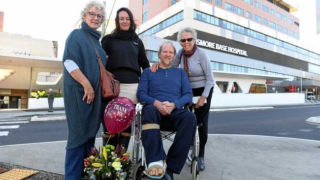 Megan Hurst and her mother Robin Parker are thanked by Ron Berry and his mother Hanne Rose, after Megan saved his life by getting Ron to the hospital after he was involved in a serious car crash. Picture: Marc Stapelberg