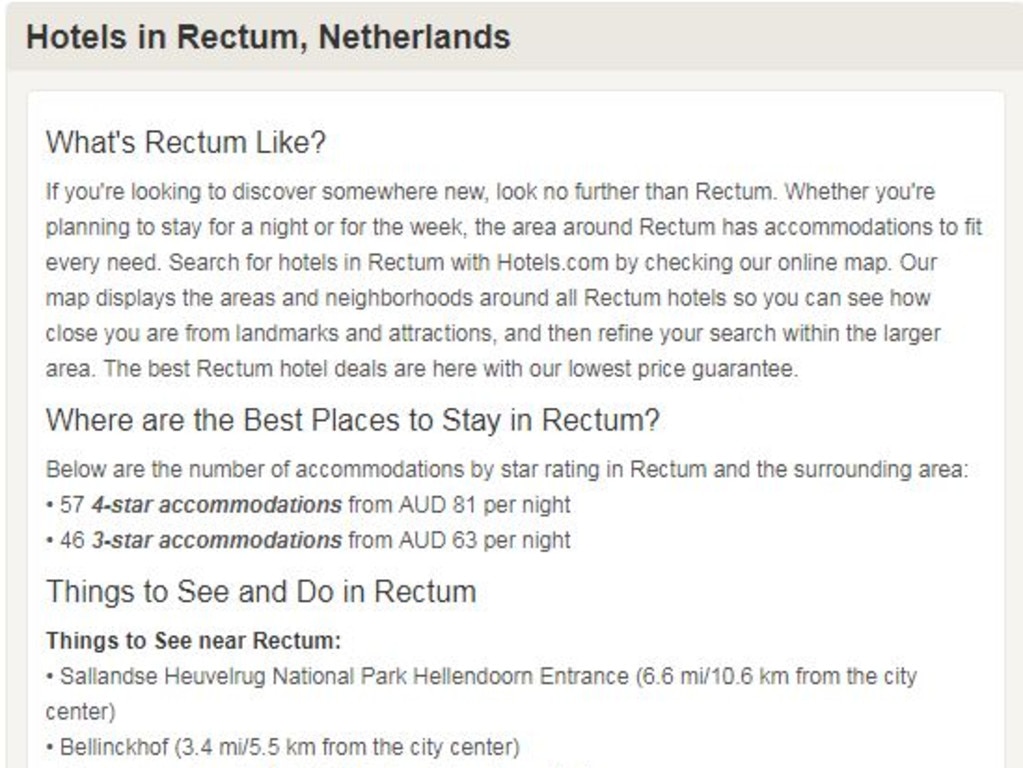 Hotels.com knows where it's at in Rectum.