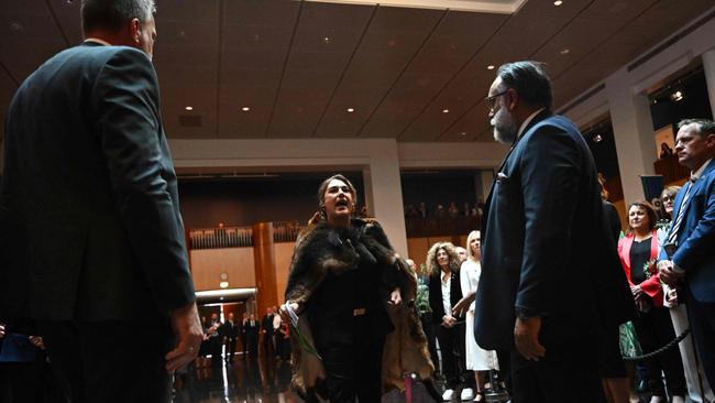 Independent Senator Lidia Thorpe erupted following the King’s speech to the Great Hall. Picture: NewsWire / POOL / Lukas Coch