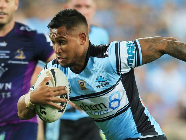 Ben Barba of the Sharks goes over to score  during the Cronulla Sharks v Melbourne Storm NRL Grand Final at ANZ Stadium, Sydney Olympic Park, pic Mark Evans