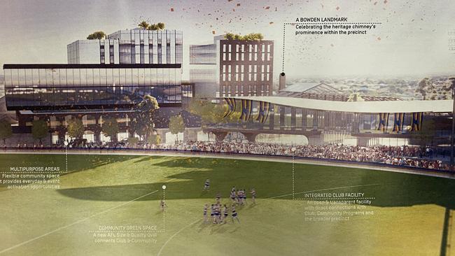 Artist impressions of the Adelaide Crows’ proposed headquarters at the Gasworks site.