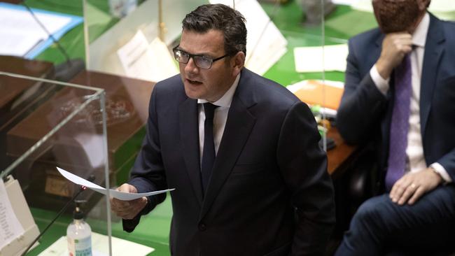 Daniel Andrews in Victorian Parliament during a debate on the bill to criminalise conversion therapy. Picture: David Geraghty