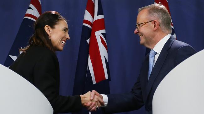 Then NZ prime minister Jacinda Ardern and Prime Minister Anthony Albanese in 2022. Picture: Lisa Maree Williams/Getty Images