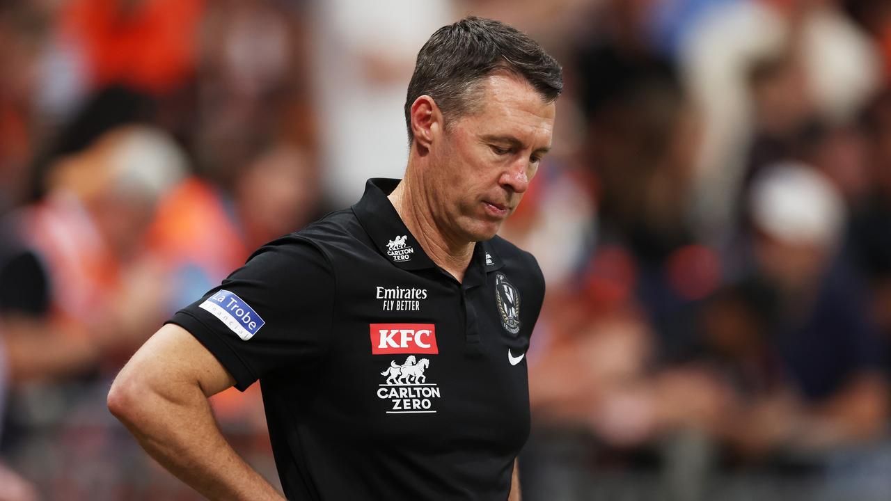 SYDNEY, AUSTRALIA – MARCH 09: Magpies head coach Craig McRae looks dejected after the final siren during the AFL Opening Round match between Greater Western Sydney Giants and Collingwood Magpies at ENGIE Stadium, on March 09, 2024, in Sydney, Australia. (Photo by Matt King/AFL Photos/via Getty Images )