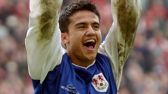 Tim Cahill celebrates an FA Cup semi-final goal for Milwall in 2004.