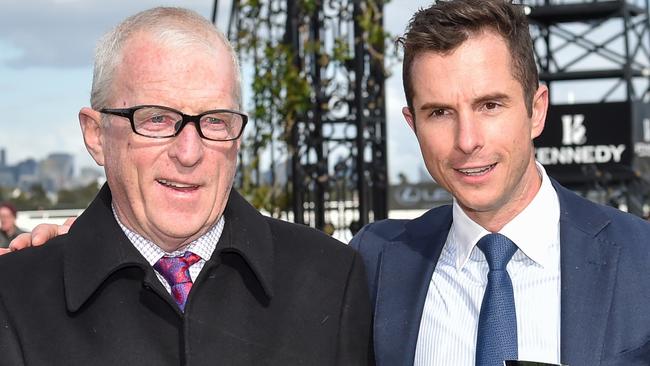 Mick Price and Michael Kent jnr  after winning  the PFD Food Services Makybe Diva Stakes at Flemington Racecourse on September 10, 2022 in Flemington, Australia. (Photo by Brett Holburt/Racing Photos via Getty Images)