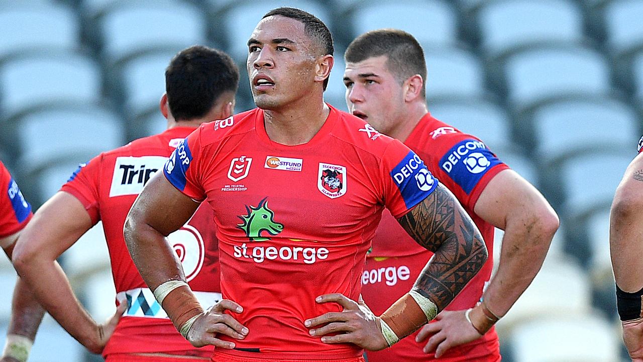 Dragons forward Tyson Frizell looks dejected during last week’s loss.