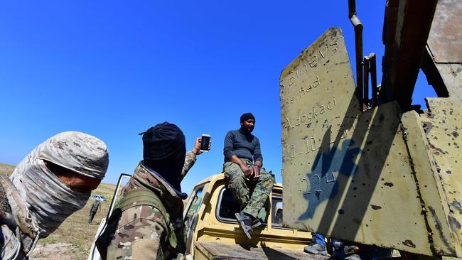 Fighters with the Syrian Democratic Forces near Baghouz. Picture: AFP