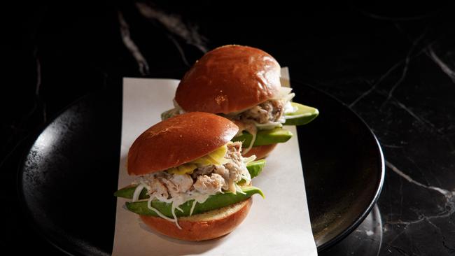 Blue swimmer crab on brioche at Koomo restaurant in the Crowne Plaza Hotel, Adelaide. Picture Duy Dash