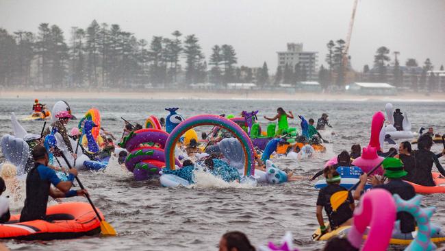 The Manly Inflatable Boat Race at Shelley Beach, Manly, NSW. Sunday 17th March 2019. (AAP IMAGE/Jordan Shields)