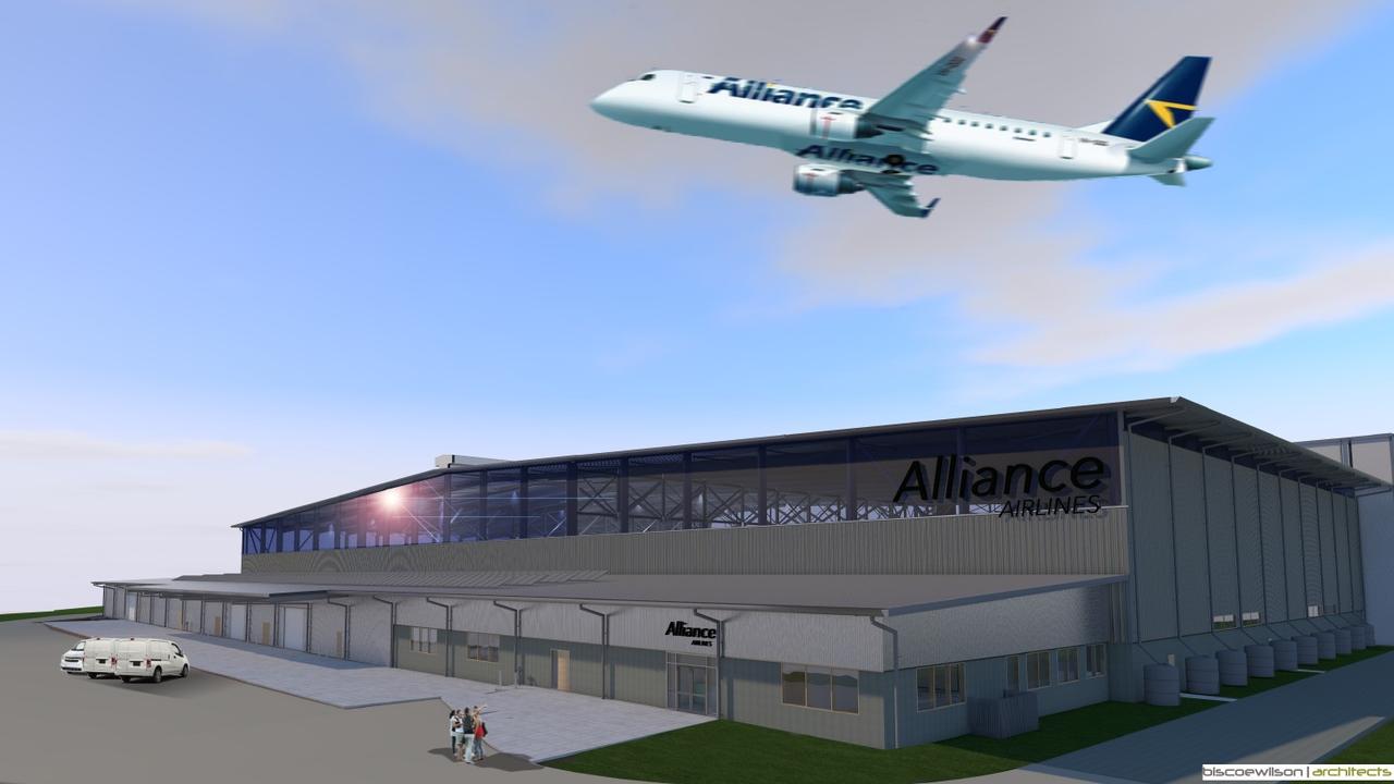 Renders of what the Alliance Airlines hangar at Rockhampton Airport will look like. Image: Biscoe Wilson Architects