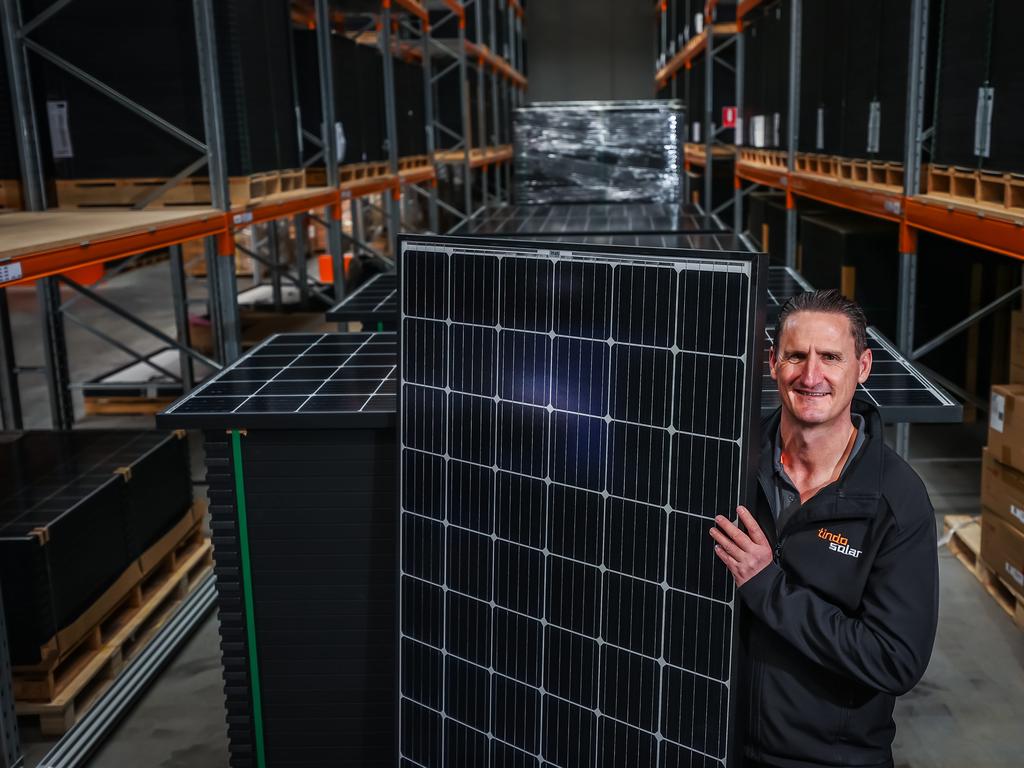 Tindo Solar chief executive Shayne Jaenisch at the company’s warehouse in Mawson Lakes, SA. Picture: Tom Huntley