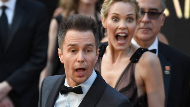 US actor Sam Rockwell and his wife Leslie Bibb. Picture: AFP