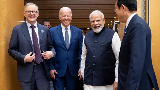 US President Joe Biden, Japanese Prime Minister Kishida Fumio, Indian Prime Minister Narendra Modi and Australian Prime Minister Anthony Albanese arrive for their meeting during the Quad Leaders Summit at Kantei in Tokyo on May 24, 2022.