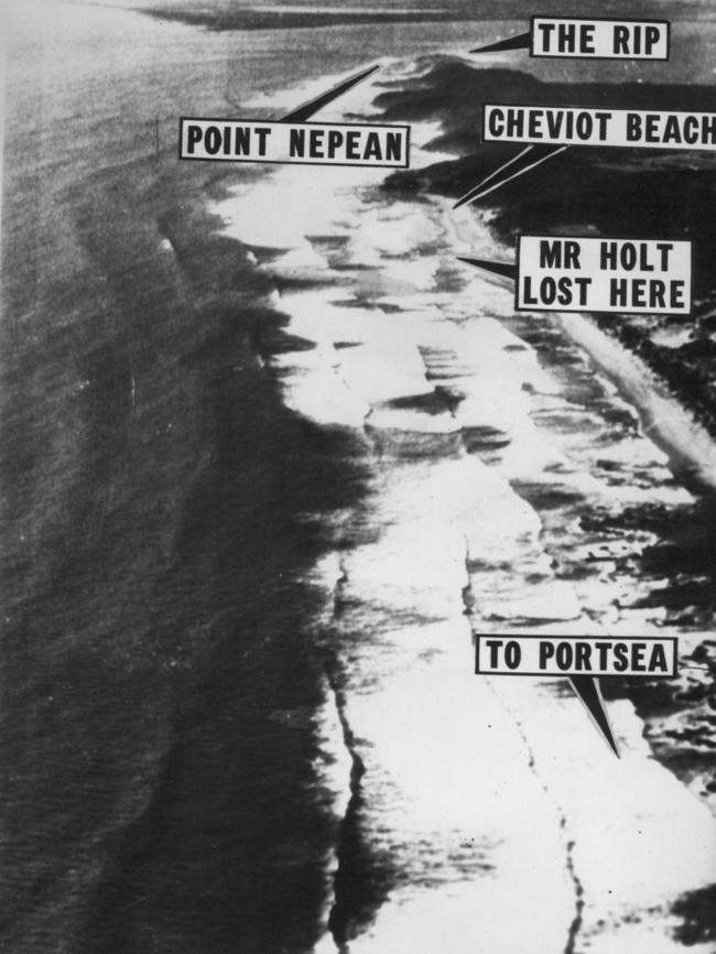 A map used to pinpoint where Harold Holt disappeared.