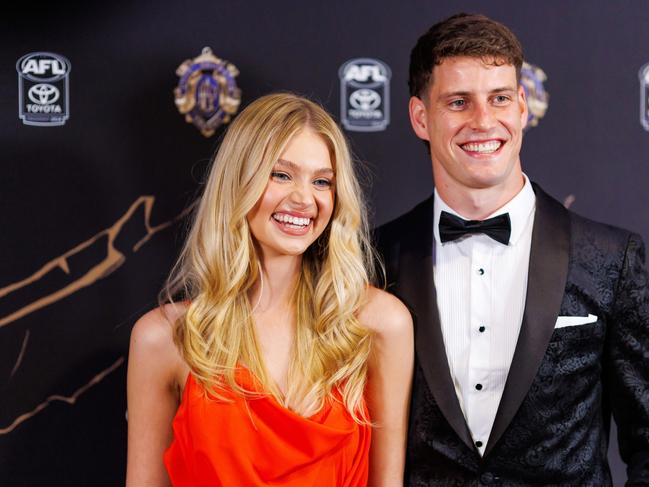 Jarrod Berry and Ella Binney at the Gabba Brownlow Medal event. Picture: Josh Woning