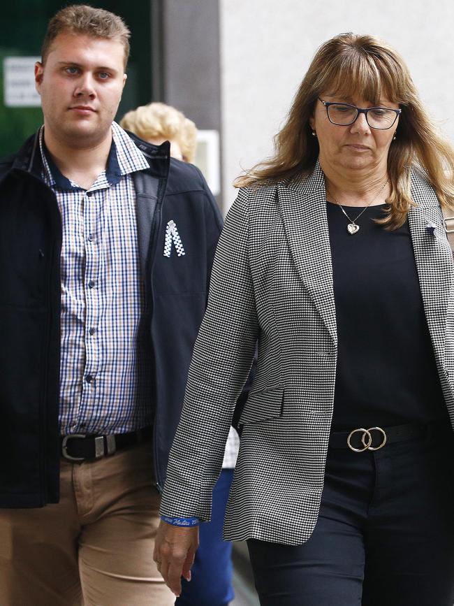 Sharon Masters, the widow of Constable Masters, and her son Jack (left) attended court over the course of the committal hearing. Picture: NewsWire/Tertius Pickard