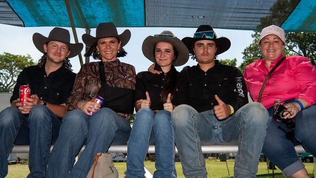 Deagan Moffett, Kelly Smith, Allegra Smith, Jack Cunningham and Sam Cunningham at the 2024 Top End Rock N Rodeo Muster at the Darwin Showgrounds. Picture: Pema Tamang Pakhrin.