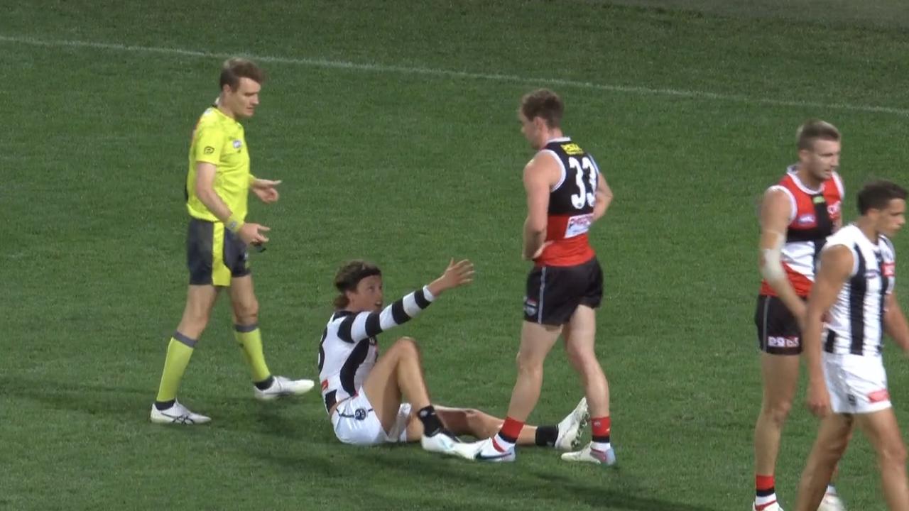 Ben Paton stared Jack Ginnivan down. Photo: Fox Footy.