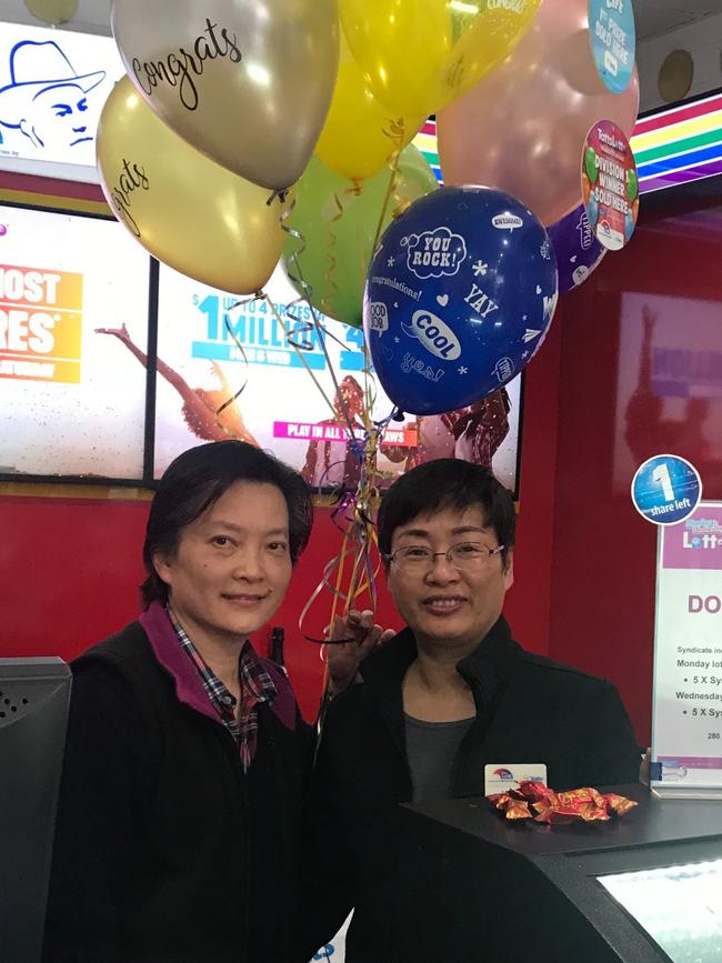 Mooroolbark Lotto Centre's Wendy Chen and Helen Zhang sold the winning ticket.