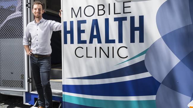 Better Movement Clinic director John Dennehy with the mobile health clinic van the Toowoomba allied health provider is using to service rural areas, Tuesday, February 9, 2021. Picture: Kevin Farmer