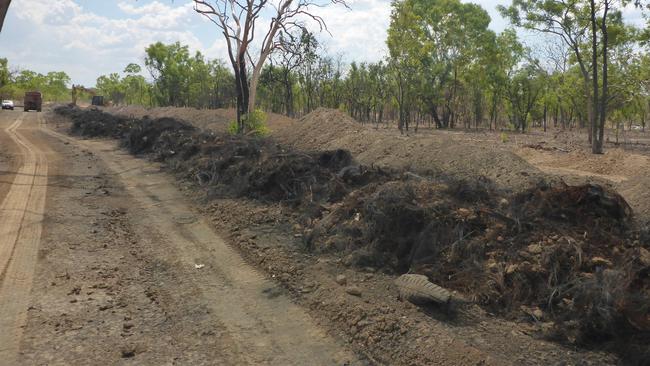 The remains of the tyre bale wall. Picture: EPA