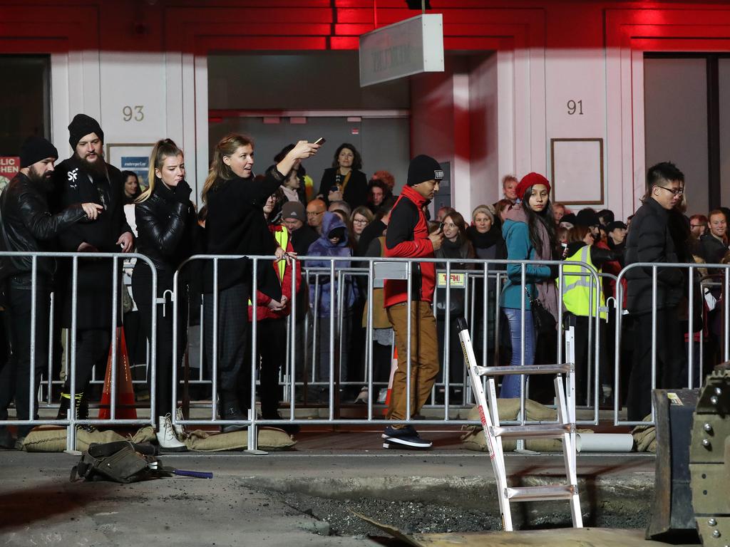 Dark Mofo 2018. People checking out the chamber. Performance artist Mike Parr enters the chamber he will live in for 72 hours under Macquarie Street Hobart. Picture: NIKKI DAVIS-JONES