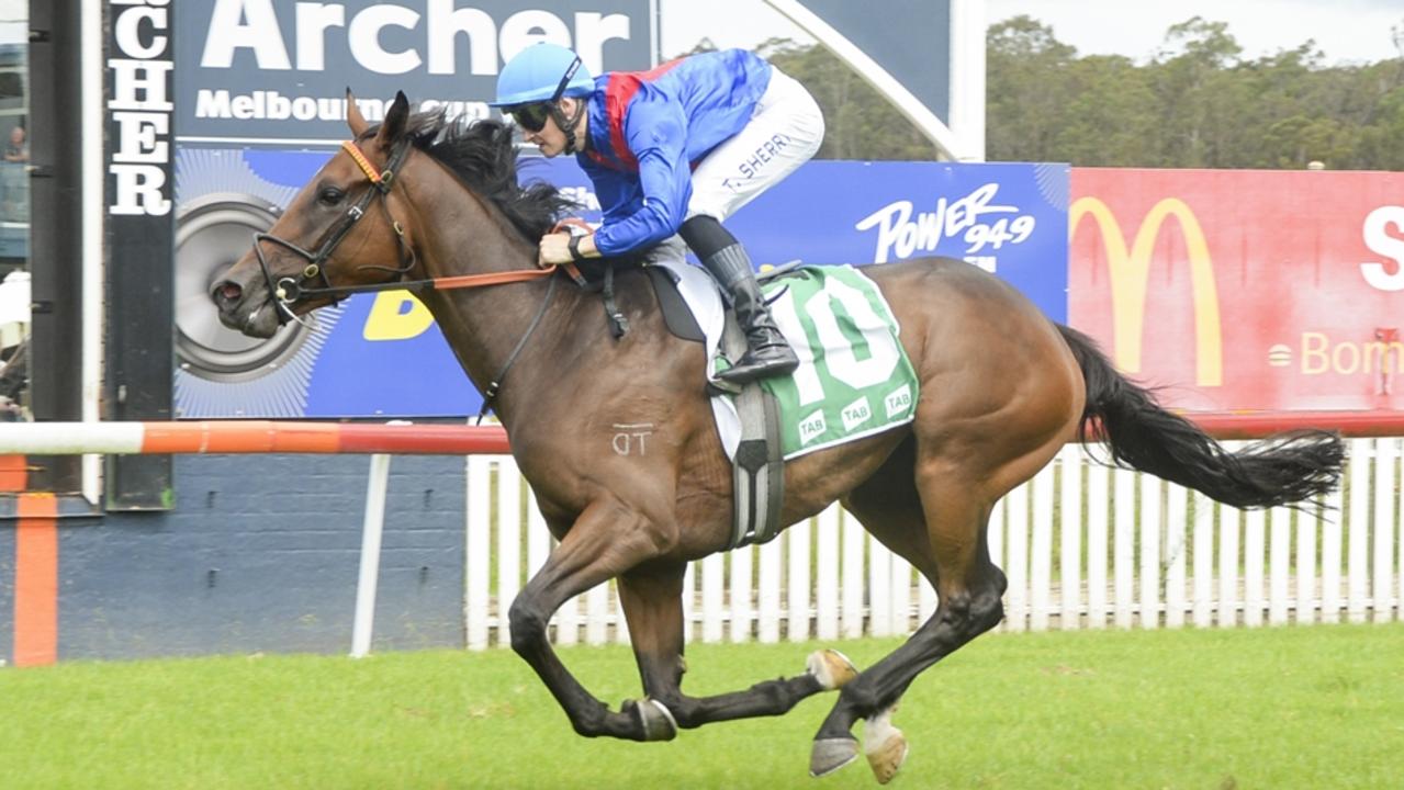 Flaming Moon wins on debut at Nowra on February 9. Shayne O’Cass thinks the John O’Shea and Tom Charlton-trained Too Darn Hot filly can remain unbeaten when she steps out at Hawkesbury on Tuesday. Picture: Bradley Photos