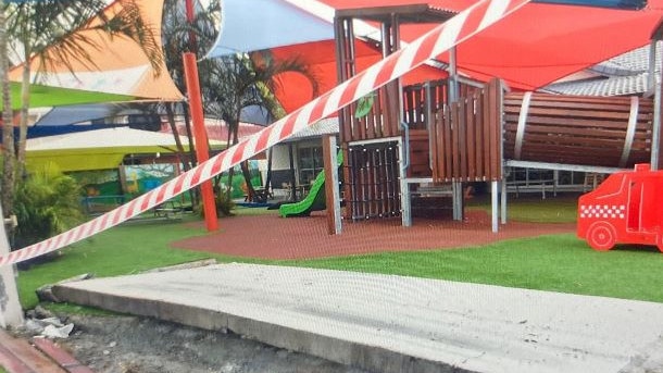 A damaged fence at Kool Kids childcare in Miami. Picture: John Gass