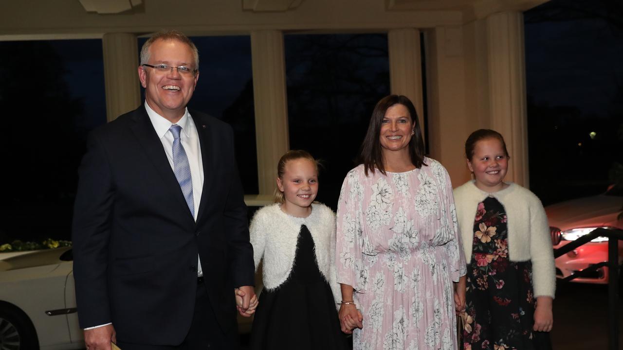 Scott Morrison and his family arriving at Government House, Canberra. Photo: Kym Smith