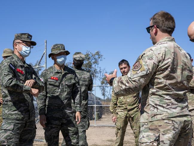 Republic of Korea Marine Corps, New Zealand Air Force, and United States Air Force personnel attend a Joint Terminal Attack Controller training serial, at the Townsville Field Training Area during Exercise Talisman Sabre 2021. Picture: LACW Emma Schwenke