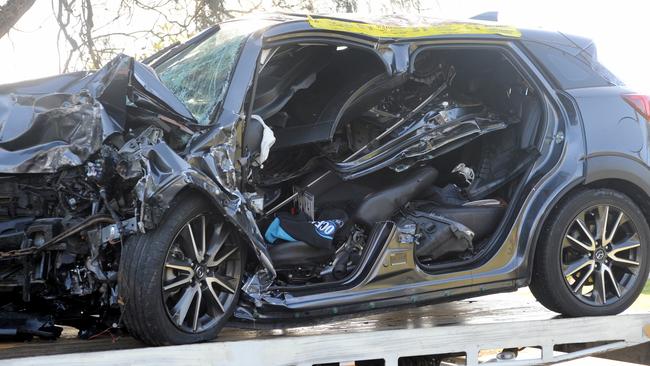 The damage to the car, which was towed away this morning. Picture: Andrew Henshaw