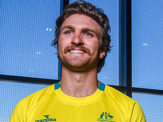 Australian rugby sevens captain Lewis Holland at the official presentation of the men's and women's rugby sevens teams announcement for the Gold Coast Commonwealth Games, in Sydney, Thursday, March 15, 2018. (AAP Image/Brendan Esposito) NO ARCHIVING