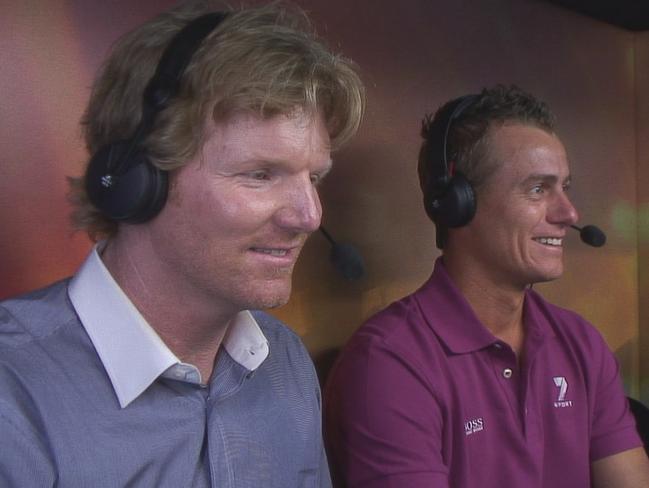 Jim Courier in the commentary booth with Aussie Lleyton Hewitt..