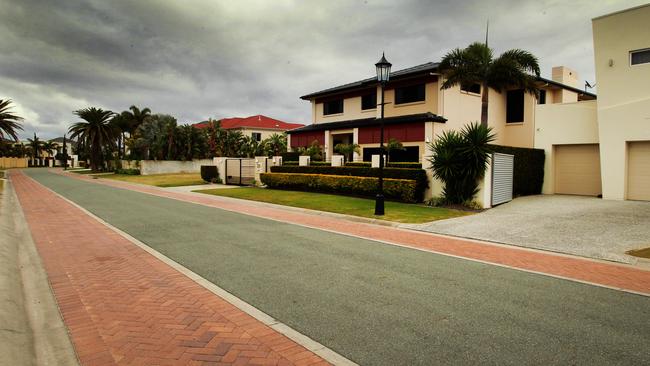 Almost empty streets on the Sovereign Islands Estate at Paradise Point. Picture: Mike Batterham