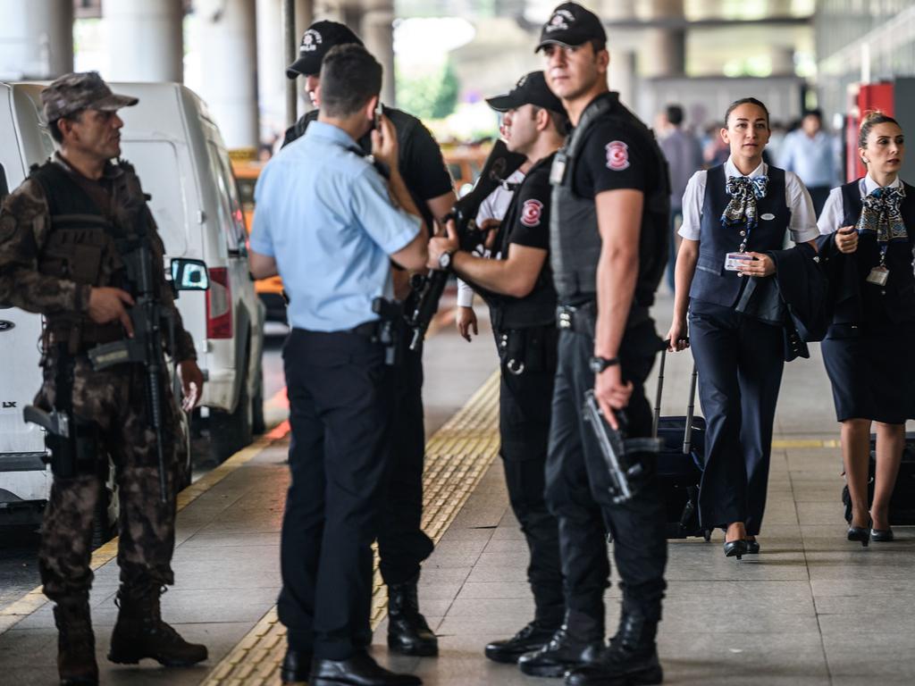 Turkish special force police officers stand guard after an Islamic State suicide bombing at Istanbul's Ataturk airport in 2016. Picture: Ozan Kose/AFP