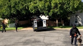 The Bearcat armoured vehicle was again used as part of the search of the Belmont home of Daniel Fing’s father, Trevor Fing. Picture: supplied