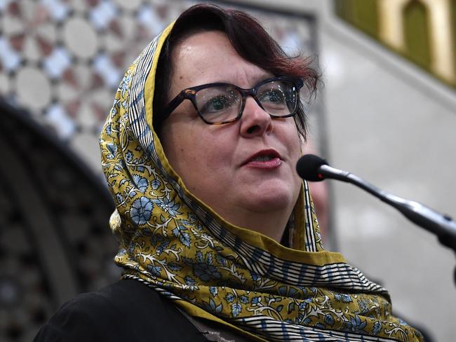 Labor’s Penny Sharpe at Lakemba Mosque. Picture: AAP