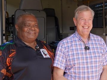 Hope Vale mayor Bruce Gibson, health minister Tim Nicholls, Member for Cook David Kempton and Hope Vale deputy mayor Barry Bowen during a recent visit to southern Cape York. Picture: Supplied.