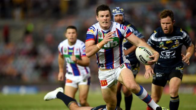 Lachlan Fitzgibbon continued his try scoring form with a double in Townsville. Picture: Alix Sweeney