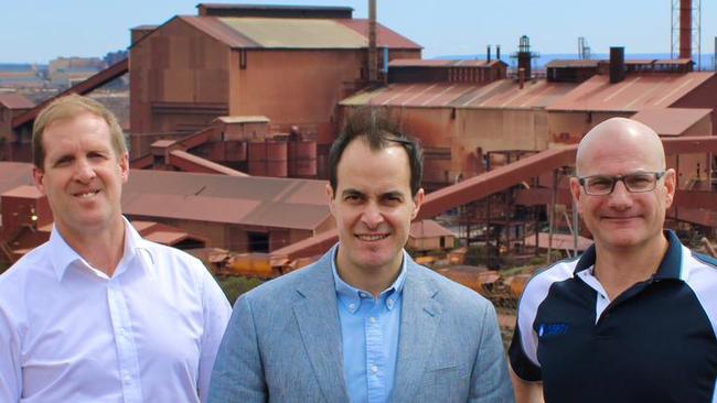 Shadow Minister for Energy and Net Zero, Stephen Patterson, the Leader of the Opposition, Vincent Tarzia and GFG Alliance Managing Director, Tony Swiericzuk in Whyalla on Friday. Picture: Supplied